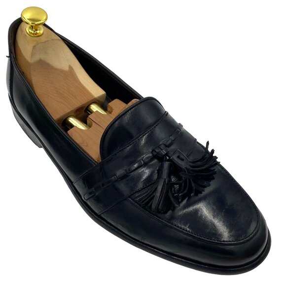 Italy Bragano Cole Haan men's size 10 black leather tassel loafer dress shoes
